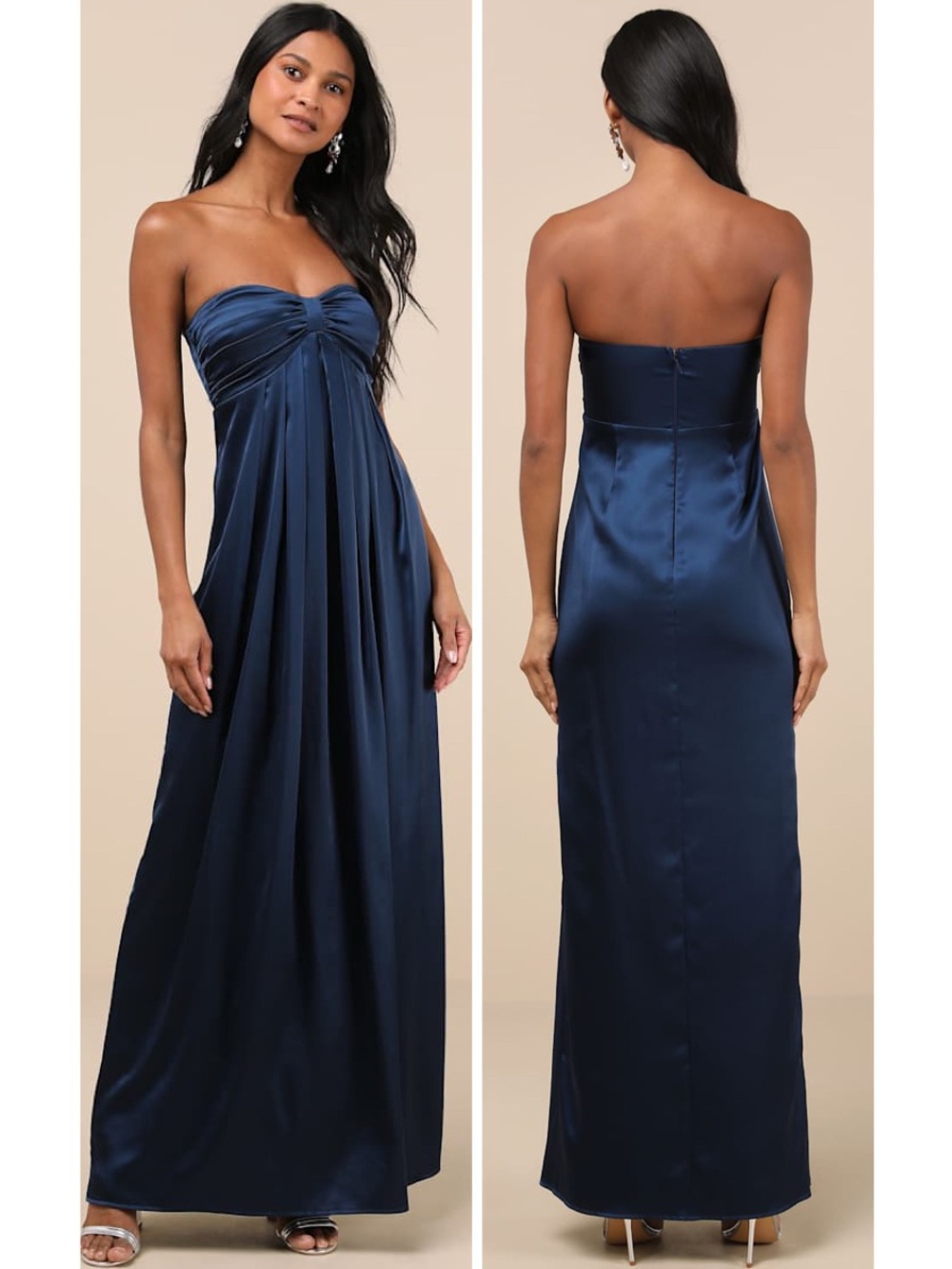 Lulus Memorable Entrance Dark Blue Strapless Satin Maxi Dress Size XL Formal NWT